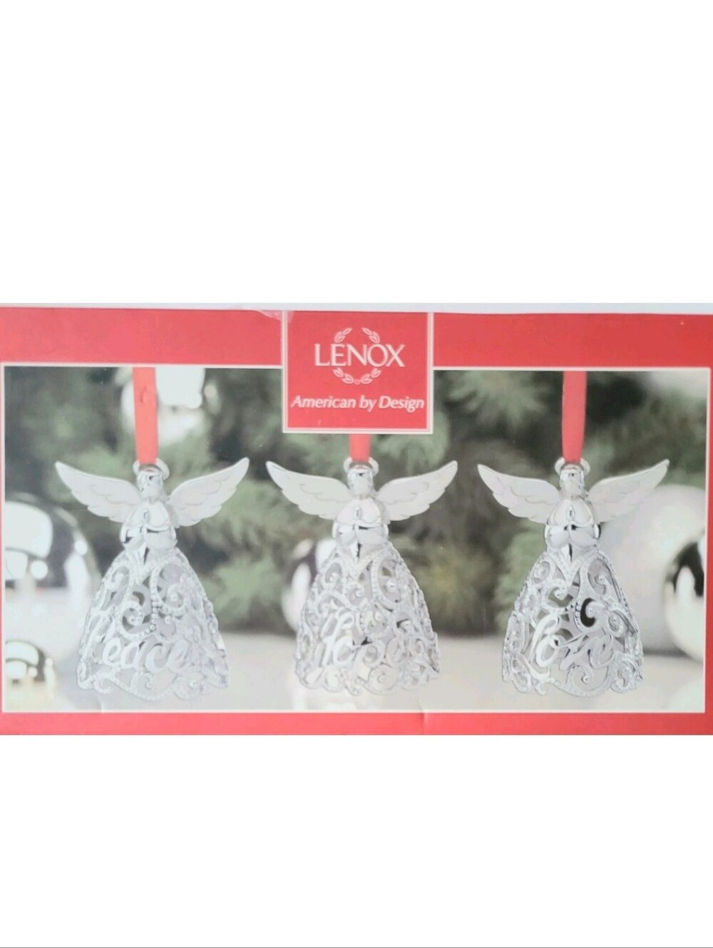 SET OF 3 LENOX SILVER ANGEL ORNAMENTS IN ORIGINAL BOX